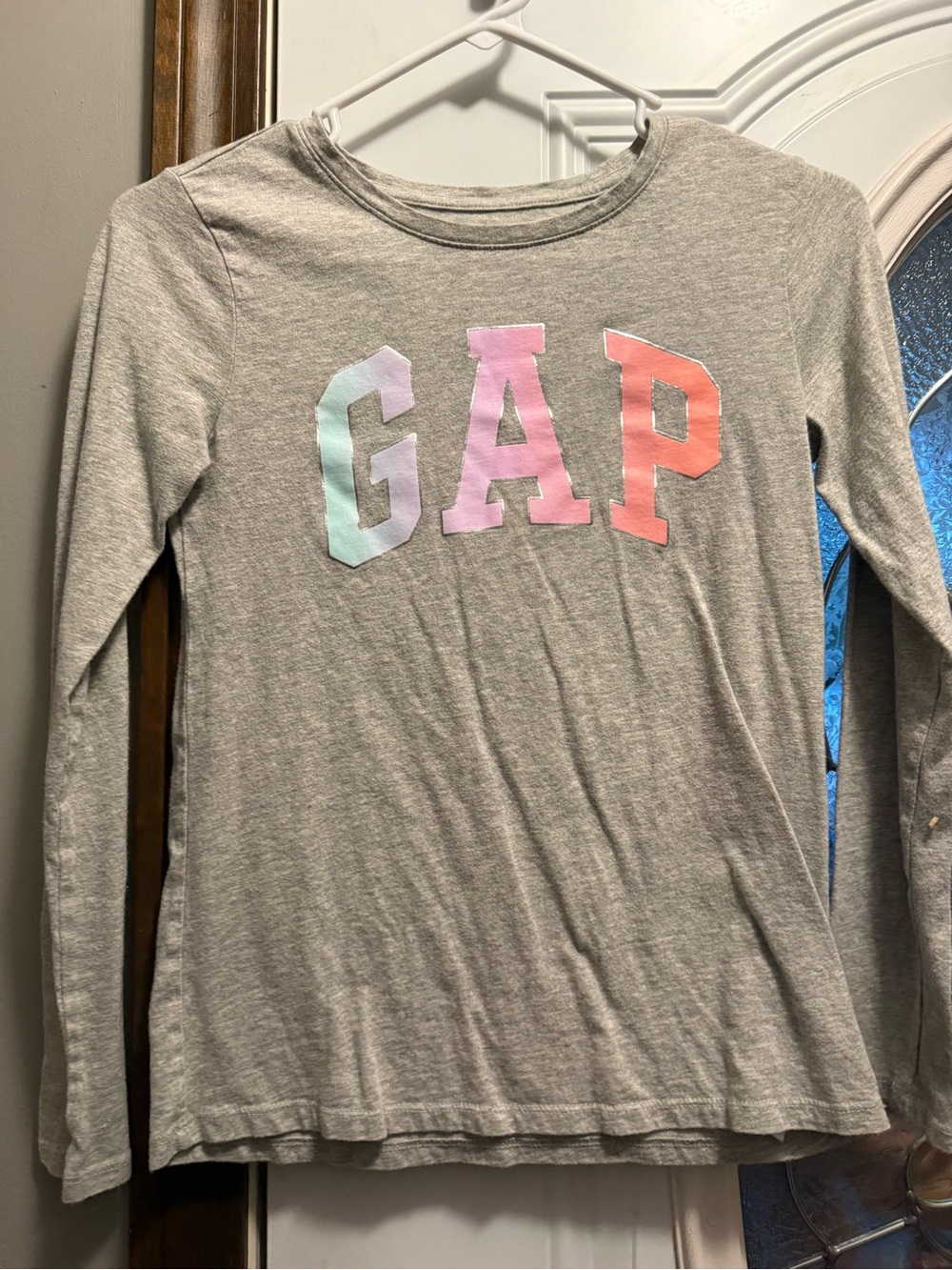 GAP Gray Long Sleeve Tee with Pastel Ombre Logo